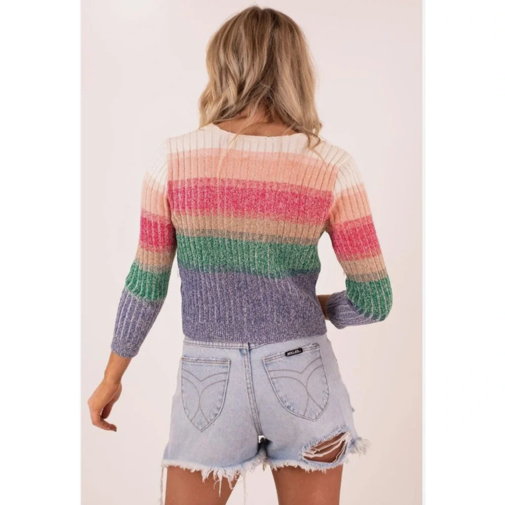 Free People Trouble Maker Cardi Rainbow Sweater Fairy Cardigan Front Tie‎ XS